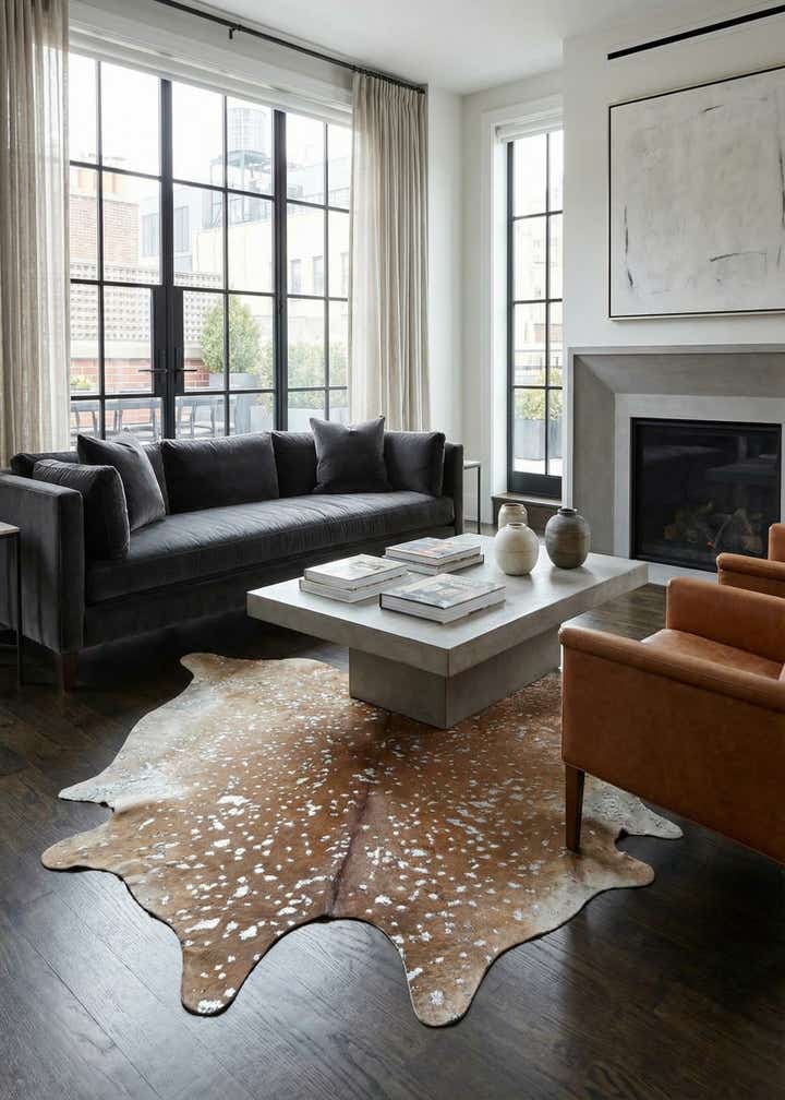 6' 5 x 6' 5 Cowhide Leather Freeform Rug