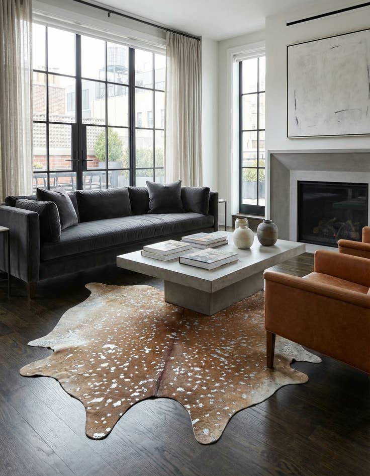 Detail image of 6' 5 x 6' 5 Cowhide Leather Freeform Rug