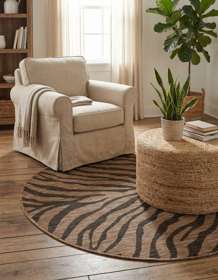 Detail image of 4' x 4'  Washable Safari Indoor / Outdoor Round Rug