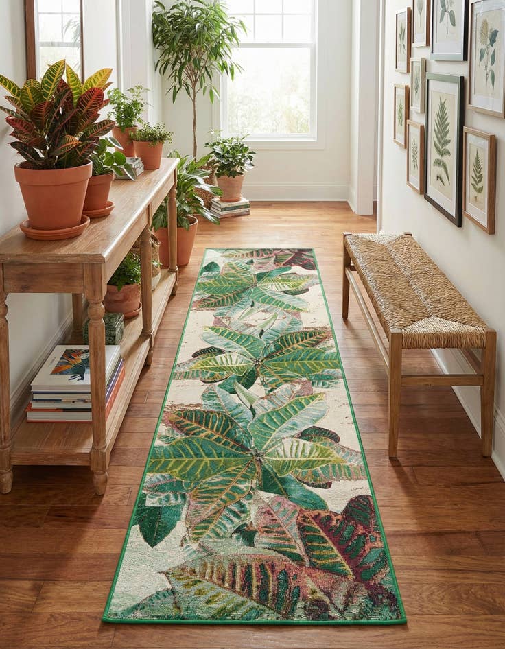 Detail image of  2' 7 x 10'  Washable Botanical Indoor / Outdoor Runner Rug