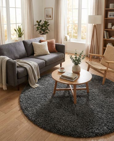  7' 10 x 7' 10 Solid Shag Round Rug