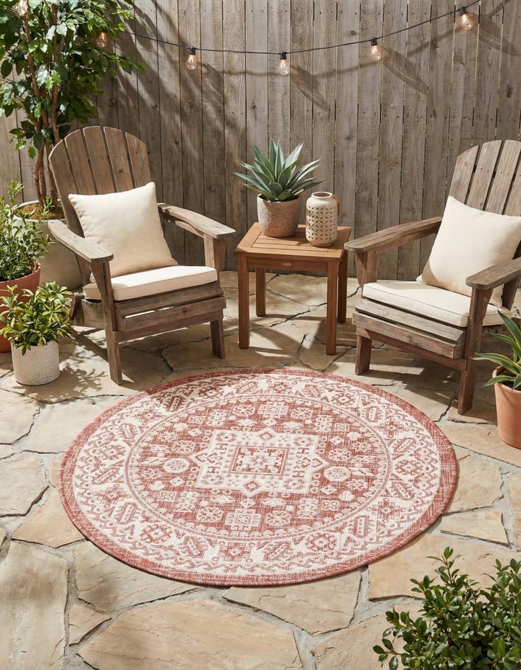 Detail image of  3' x 3'  Washable Aztec Indoor / Outdoor Round Rug