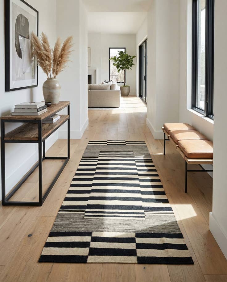 Detail image of 2' 10 x 9' 6 Hand Woven Kilim Modern Wool Runner Rug