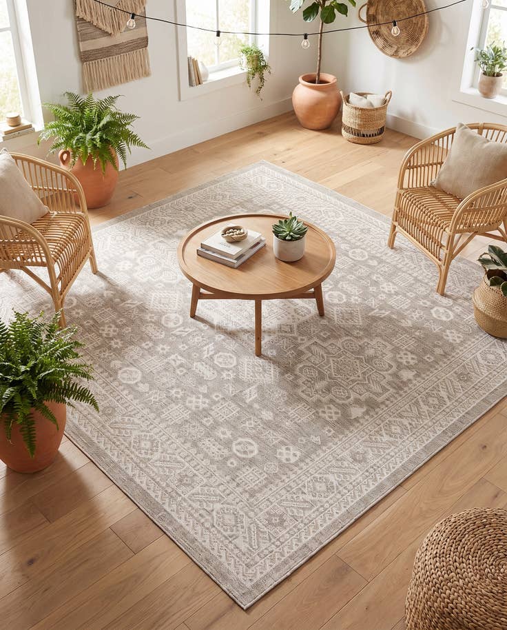 Detail image of 7' 10 x 7' 10 Easy-Clean Aztec Indoor / Outdoor Square Rug
