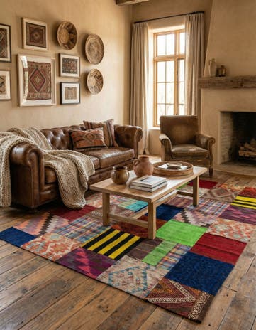 5' 7 x 7' 9 Hand Woven Kilim Patchwork Wool Rug