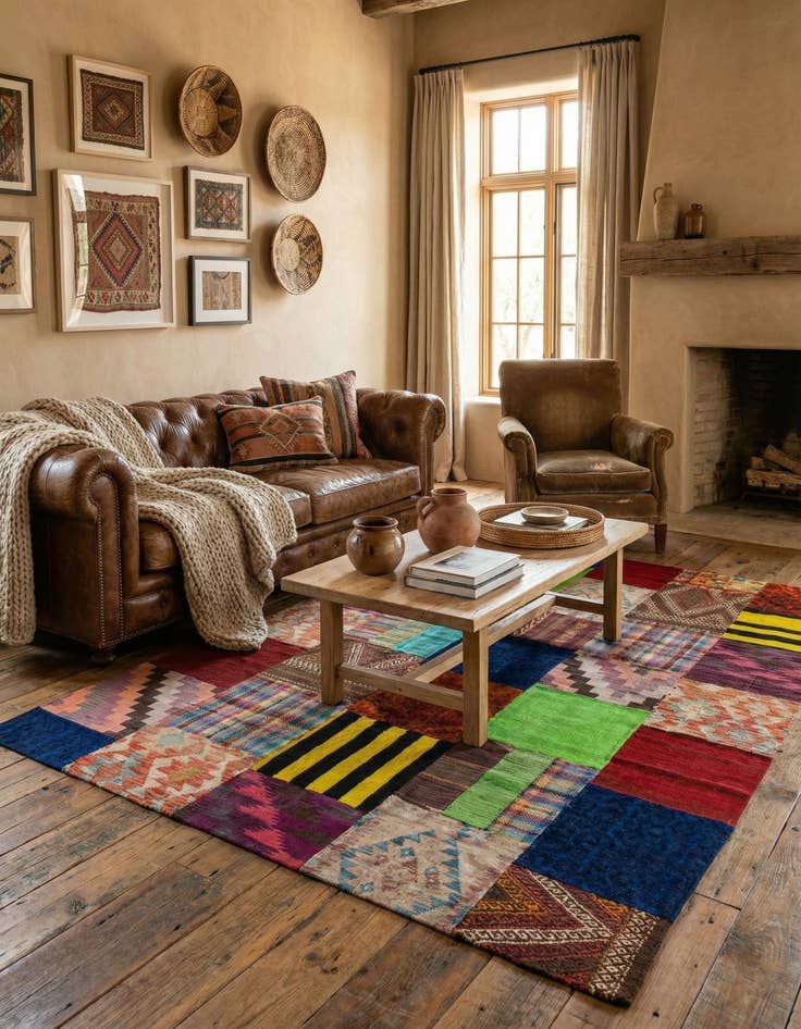 Detail image of 5' 7 x 7' 9  Hand Woven Kilim Patchwork Wool Rug