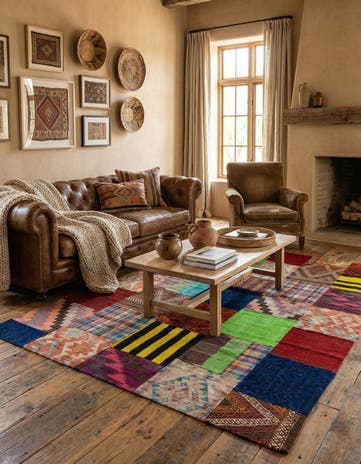 5' 7 x 7' 9 Hand Woven Kilim Patchwork Wool Rug