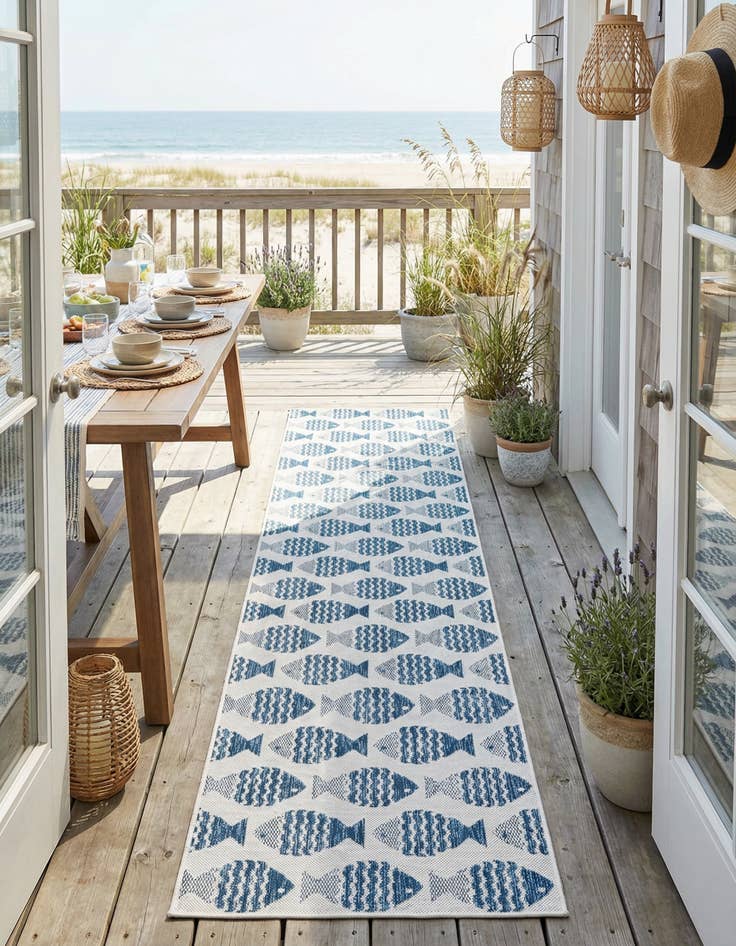 Detail image of 2' 7 x 12'  Washable Coastal Indoor / Outdoor Runner Rug