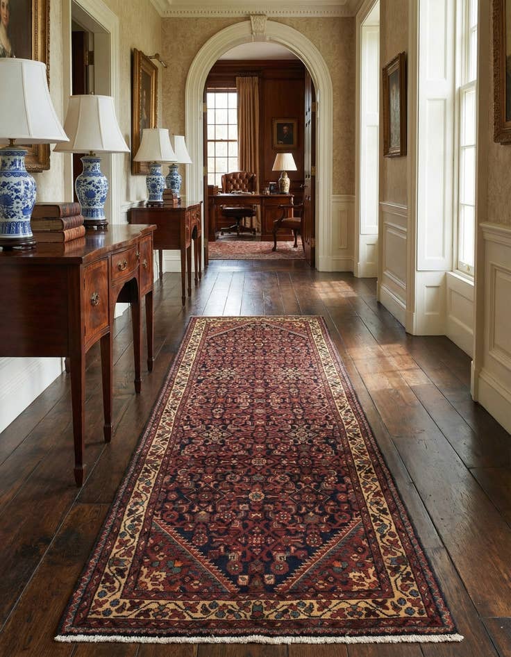 Detail image of 3' 8 x 9' 10  Hand Knotted Hossainabad Persian Wool Runner Rug