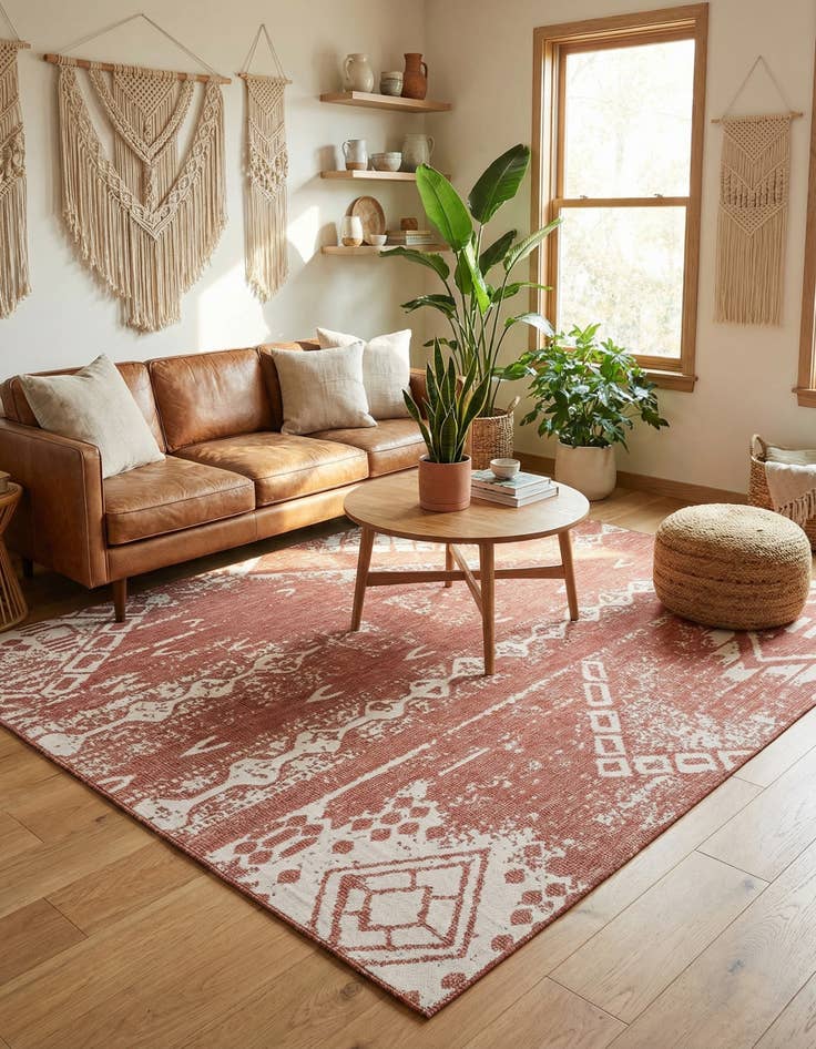 Detail image of  7' 10 x 10'  Washable Bohemian Indoor / Outdoor Rug