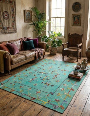 5' 10 x 7' 7 Hand Woven Kilim Suzani Wool Rug