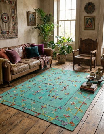 5' 10 x 7' 7 Hand Woven Kilim Suzani Wool Rug