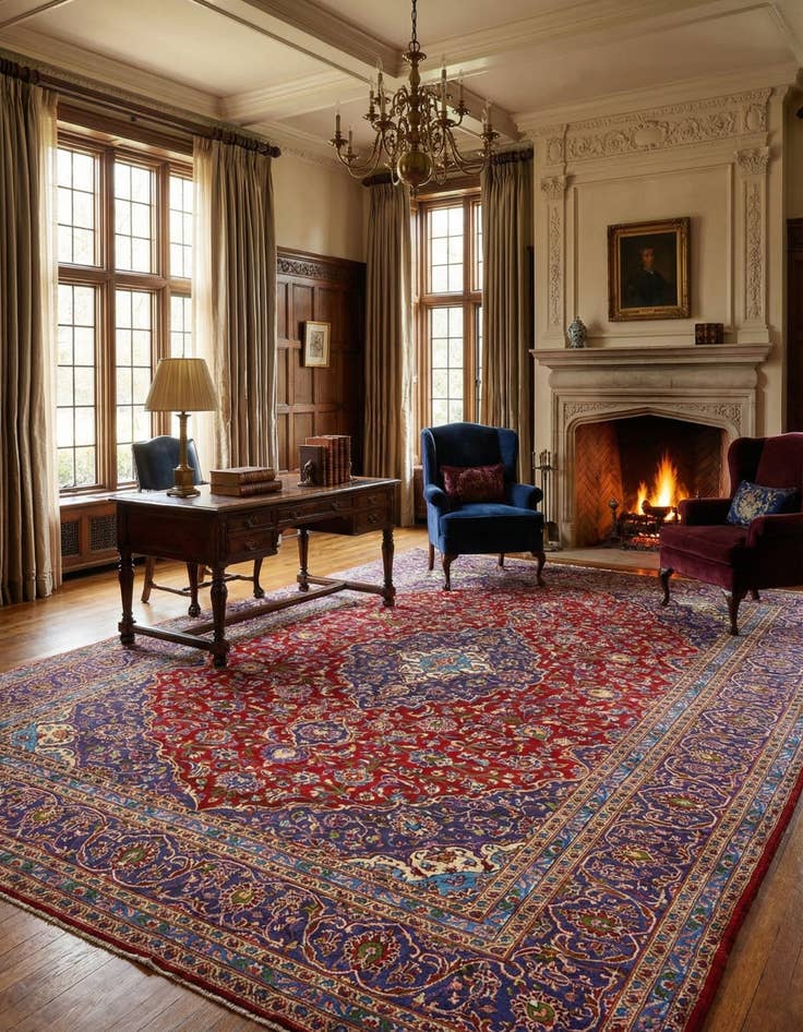 Detail image of 9' 9 x 13' 3  Hand Knotted Kashan Persian Wool Rug