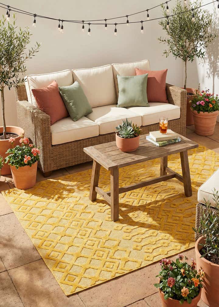 7' 10 x 10' Easy-Clean Trellis Textured Indoor / Outdoor Rug