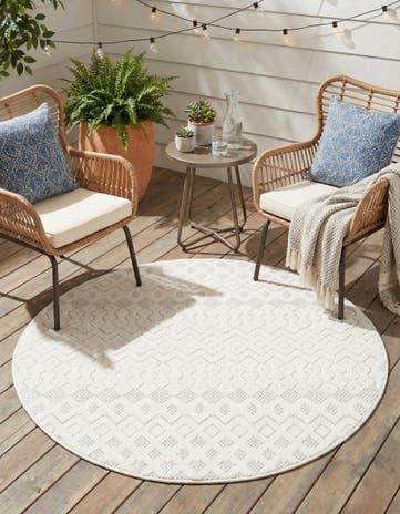 4' x 4' Easy-Clean Trellis Textured Indoor / Outdoor Round Rug