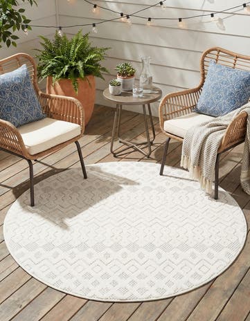 4' x 4' Easy-Clean Trellis Textured Indoor / Outdoor Round Rug