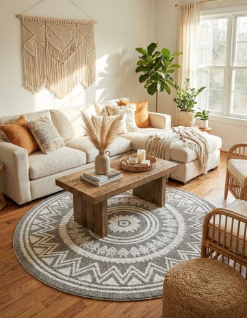Gray Boho Round Rug
