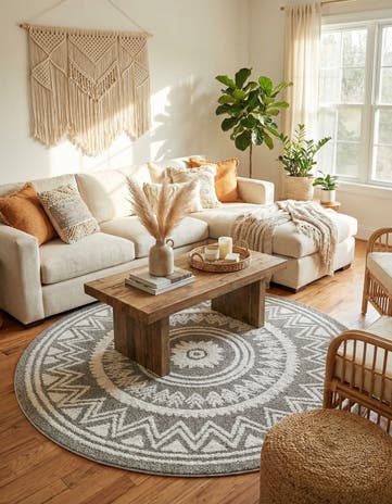 Gray Boho Round Rug