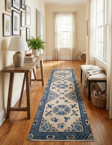Ivory and Blue Boutique Runner Rug