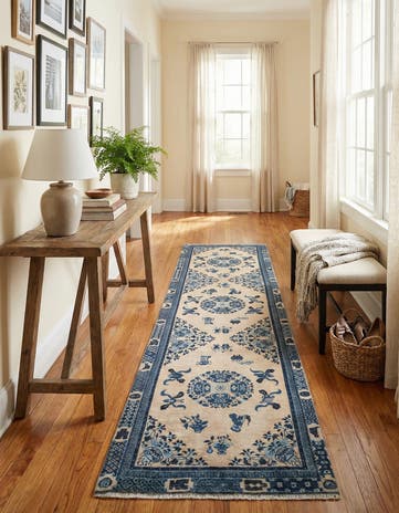 Ivory and Blue Boutique Runner Rug