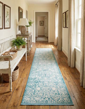 Light Blue New Vintage Runner Rug