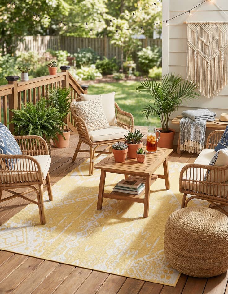 Detail image of 6' x 9'  Washable Bohemian Indoor / Outdoor Rug