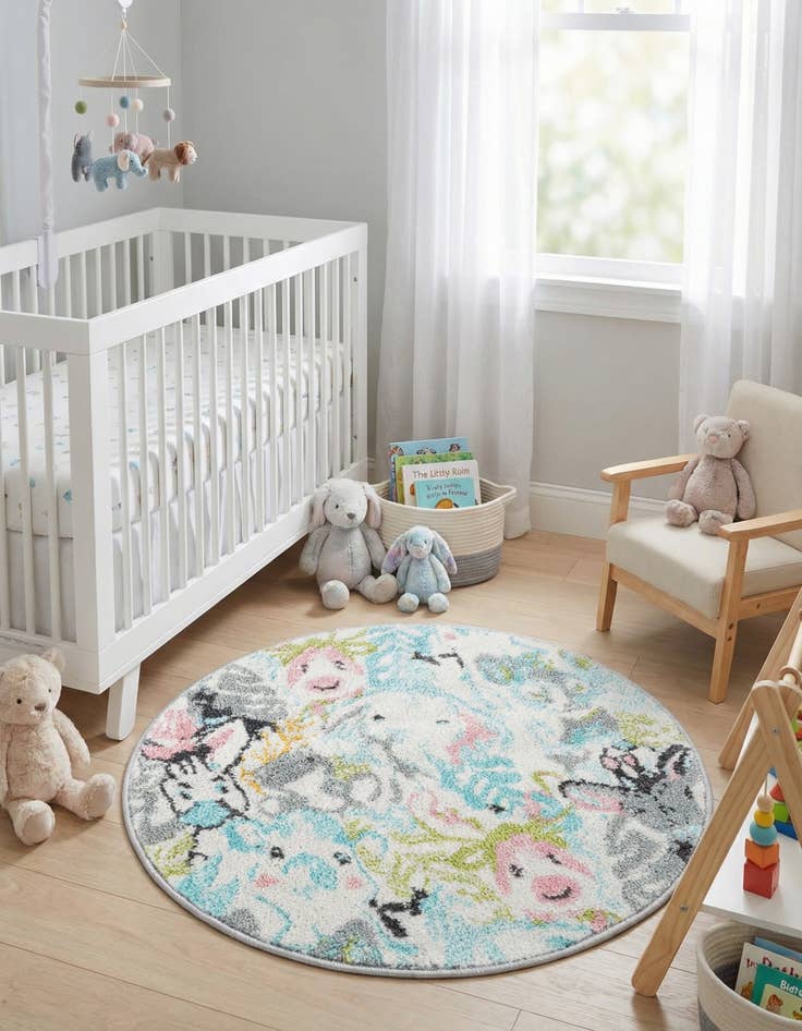 Detail image of 2' 2 x 2' 2 Animals Whimsy Kids Round Rug