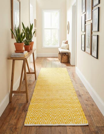Yellow Hand Woven Chindi Chevron Runner Rug
