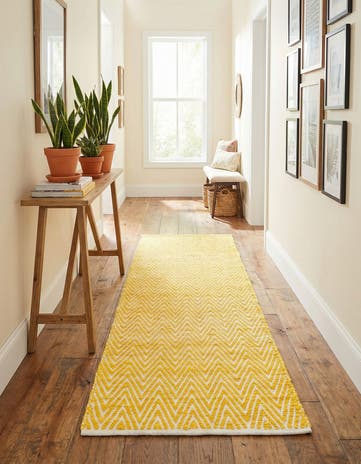 Yellow Hand Woven Chindi Chevron Runner Rug