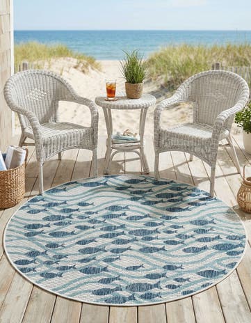 4' 1 x 4' 1 Easy-Clean Coastal Indoor / Outdoor Round Rug