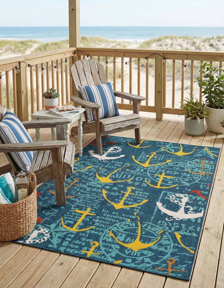 Detail image of 4' x 6'  Washable Coastal Indoor / Outdoor Rug