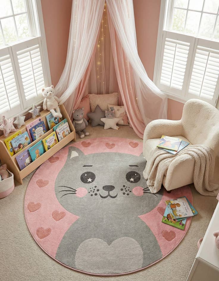 Detail image of 7' 10 x 7' 10 Cat Whimsy Kids Round Rug