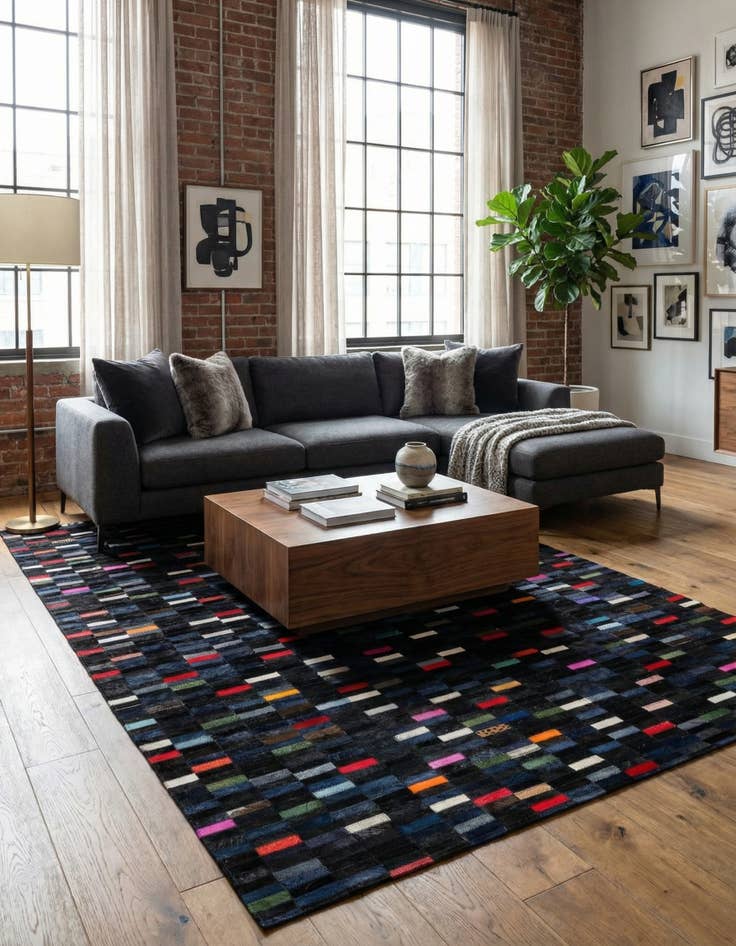 Detail image of  5' 2 x 7' 11 Cowhide - Patchwork Rug