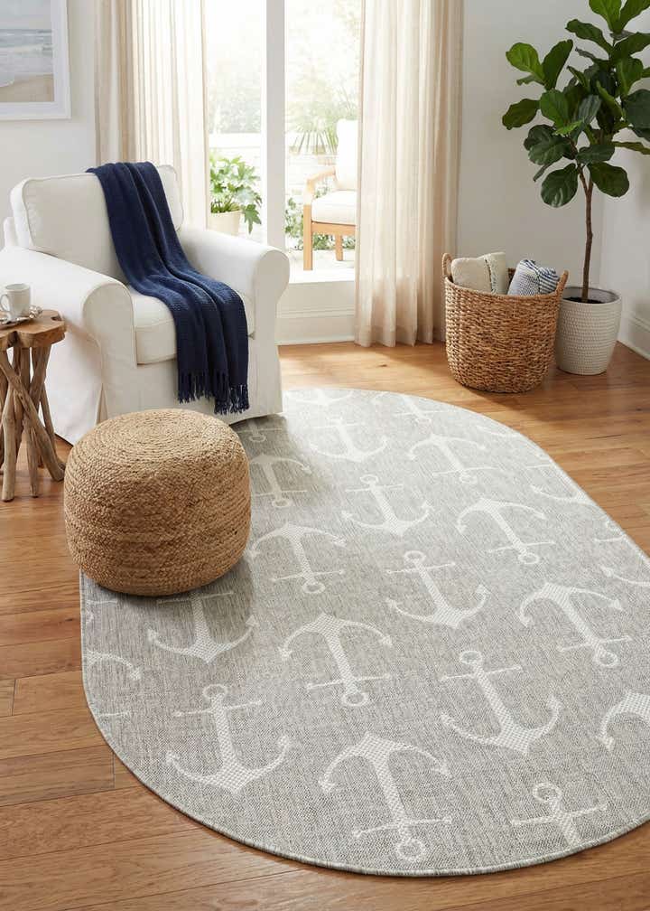 5' 3 x 8' Easy-Clean Coastal Indoor / Outdoor Oval Rug