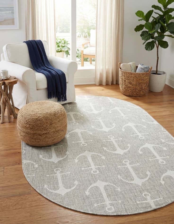 Detail image of 5' 3 x 8'  Washable Coastal Indoor / Outdoor Oval Rug