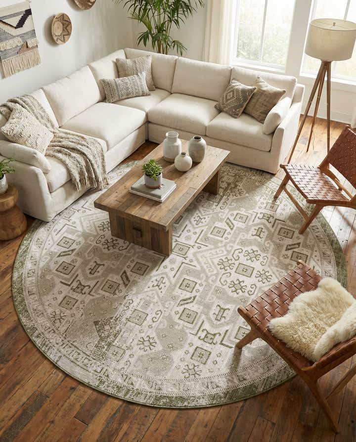10' x 10' Easy-Clean Aztec Indoor / Outdoor Round Rug