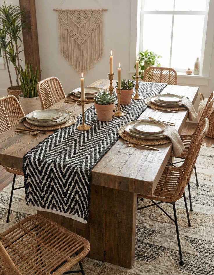 Detail image of  1' 2 x 8'  Hand Woven Chindi Chevron Table Runner Rug