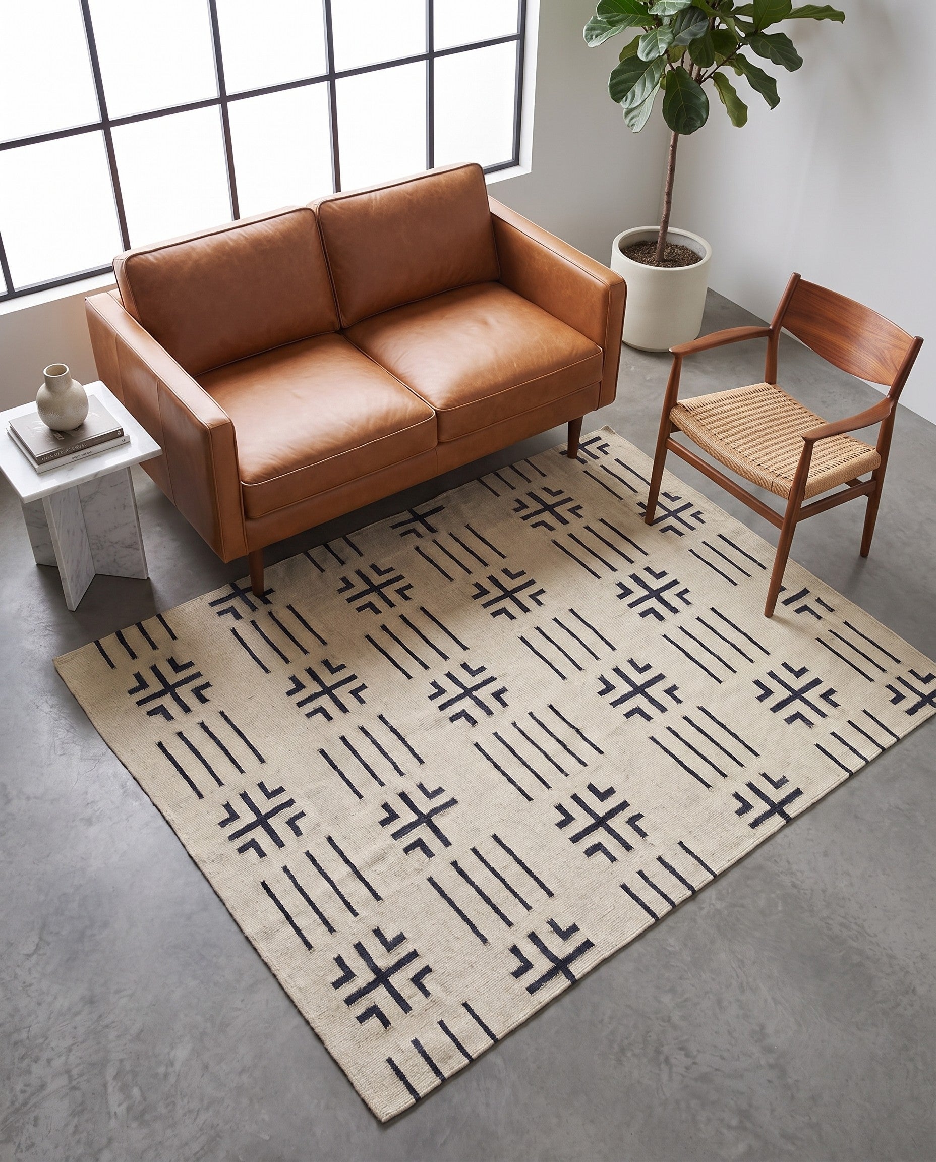 5' 3 x 6' 6 Hand Woven Kilim Modern Wool Square Rug
