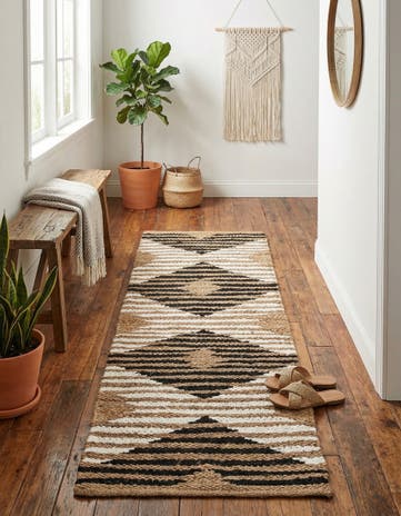Natural Black Hand Woven Chindi Jute Runner Rug