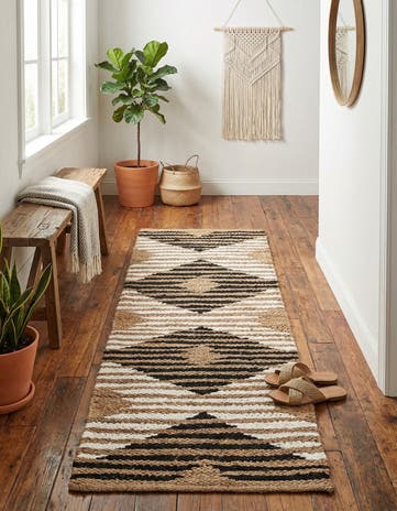 Natural Black Hand Woven Chindi Jute Runner Rug