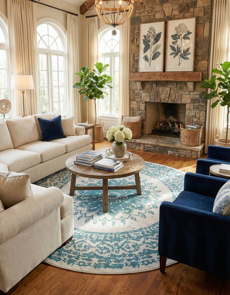 Detail image of 12' x 12'  Washable Traditional Indoor / Outdoor Round Rug