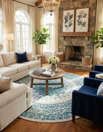 12' x 12' Easy-Clean Traditional Indoor / Outdoor Round Rug