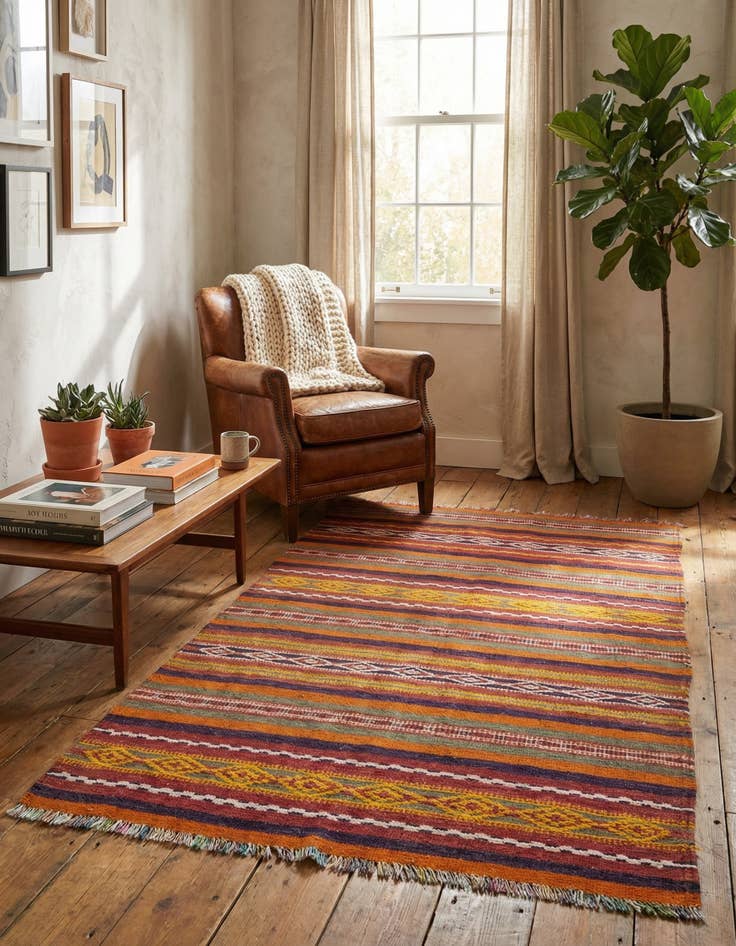 Detail image of  3' 7 x 6' 3  Hand Knotted Kilim Fars Persian Wool Rug