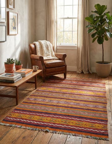 3' 7 x 6' 3 Hand Knotted Kilim Fars Persian Wool Rug