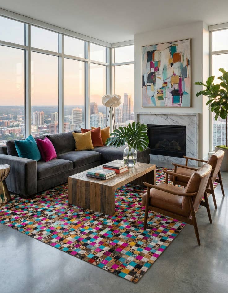 Detail image of 8' x 9' 10 Cowhide Leather Rug