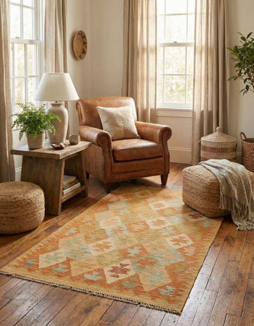 2' 5 x 4' Hand Woven Kilim Waziri Wool Rug