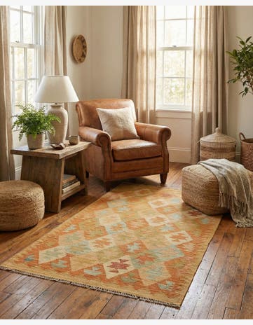 2' 5 x 4' Hand Woven Kilim Waziri Wool Rug
