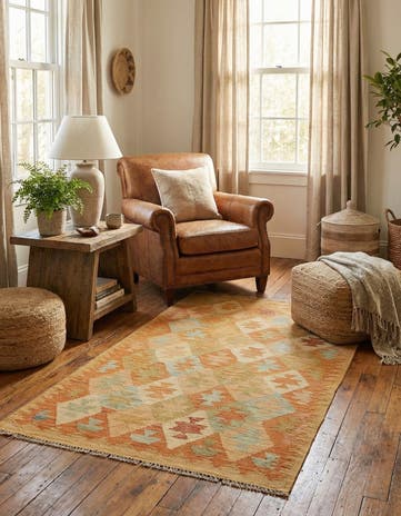 2' 5 x 4' Hand Woven Kilim Waziri Wool Rug