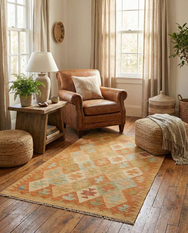 2' 5 x 4' Hand Woven Kilim Waziri Wool Rug