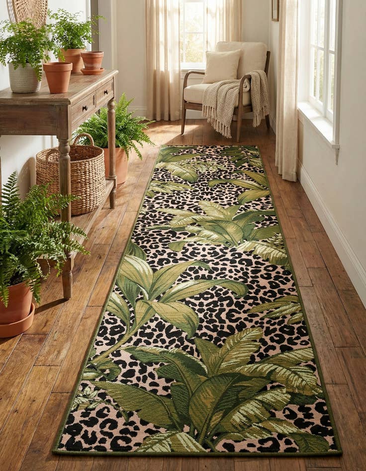 Detail image of  2' 7 x 11'  Washable Botanical Indoor / Outdoor Runner Rug